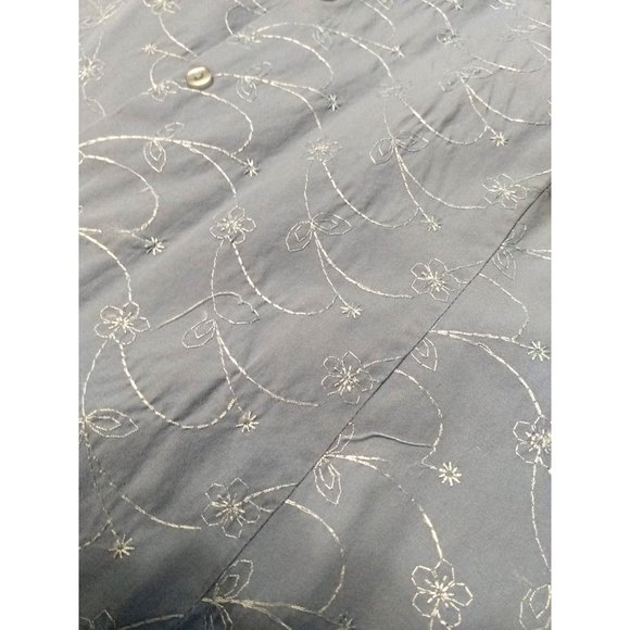 JACKIE BLUE Ladies Embroidered Floral Blue Button-up Blouse with 3/4 Sleeve XL - Picture 4 of 4